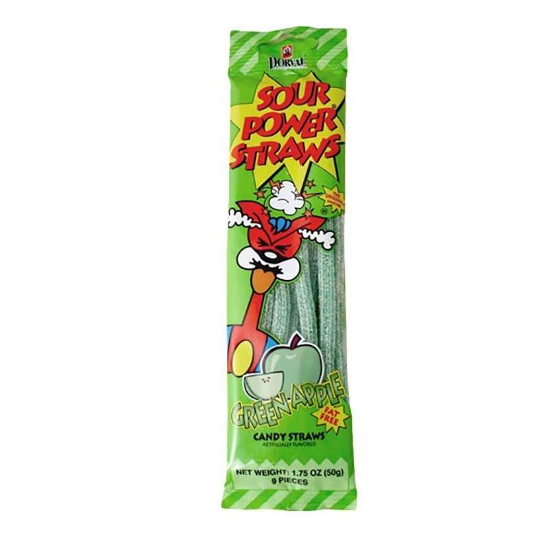 Sour Power Straws Green Apple 50g - Cards & Candy